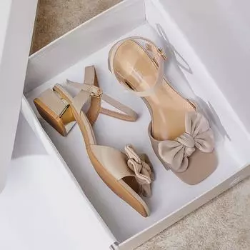 летняя женская верхняя одежда сандалии женские на высоком каблуке бант дизайн деловая и праздничная одежда корейский стиль повседневная обувь размер 41-43 41