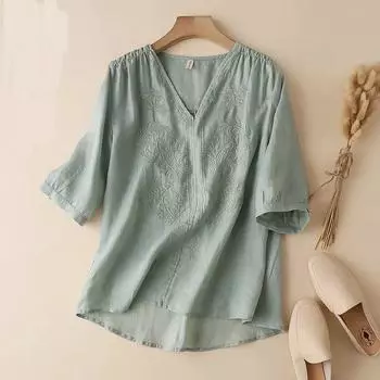 Летняя женская винтажная хлопковая удобная футболка, свободная футболка с вышивкой, большие размеры XL белый