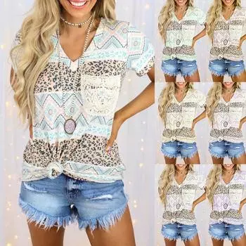 Летняя женская винтажная лоскутная футболка с принтом, свободная карманная повседневная футболка S зелёный