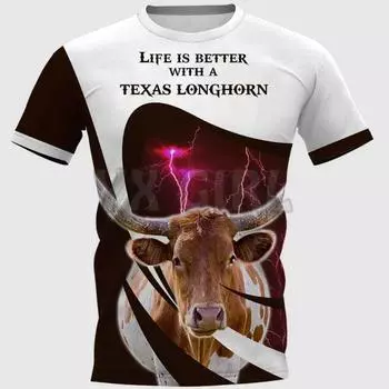 Летняя жизнь становится лучше с футболками Texes Longhorn с принтом по всей поверхности, забавными футболками с изображением собак, топами и рубашками унисекс S
