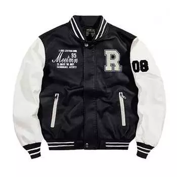Летный костюм куртка мужская сращивание осенне-зимний бейсбольный костюм локомотивный костюм кожаная куртка молодежная M белый