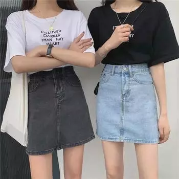 Лето 2021 г. Женская джинсовая юбка А-силуэта с высокой талией — модный фасон большого размера на бедрах 5XL светло-синий