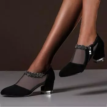 Лето 2021 г., женские сандалии с высоким берцем в сетку и кружевом на толстом каблуке и высоком каблуке «рыбий рот» 40 чёрный