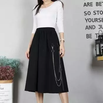 2024 Летняя черная длинная юбка женская уличная одежда Harajuku Элегантная женская юбка-карго А-силуэта S чёрный