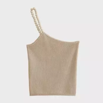 Лето 2022 года Асимметричный трикотажный топ на одно плечо с бисером — европейский и американский стиль для женщин Large