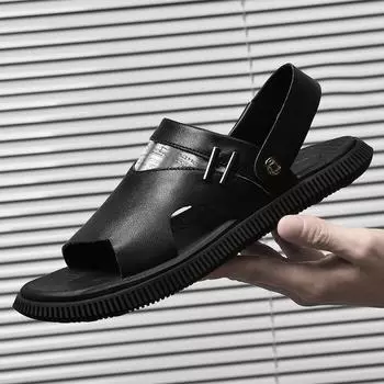 Лето 2022 года, новейшая модная мужская обувь, винтажные качественные кожаные нескользящие пляжные сандалии, дорожные тапочки, черные, коричневые, удобные, легкие 38