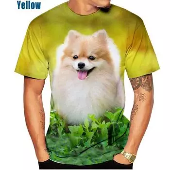 Лето 2022, хит продаж, милая и забавная собака померанского шпица, модная повседневная футболка с 3D принтом и круглым вырезом