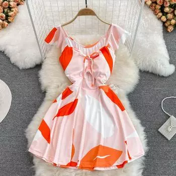 Лето 2022, модное женское сексуальное платье без рукавов с высокой талией и открытым пупком, с принтом в форме буквы «А»