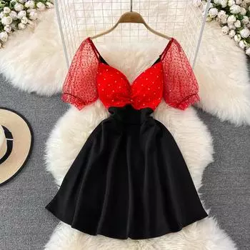 Лето 2022, новая мода, сексуальное платье трапециевидной формы с v-образным вырезом и открытой грудью, большое свободное платье трапециевидной формы с коротким рукавом, лето 2022