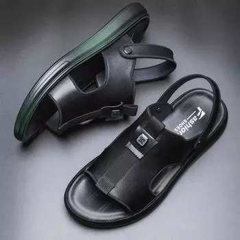 Лето 2022 Новые модные мужские сандалии черного цвета, повседневные удобные пляжные туфли, сандалии для вечеринок 38 чёрный