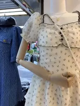 Лето 2023, французское винтажное мини-платье с цветочным принтом, женское пляжное элегантное цельное платье, корейское модное милое короткое праздничное платье с бантом, шикарное M белый