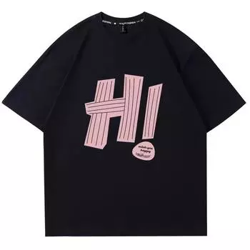 Лето 2023 г., новинка свободного покроя с буквенным принтом, универсальная утягивающая футболка средней длины с цветными блоками для младшей школы, женская футболка для пар S