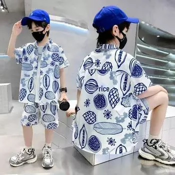 Лето 2023 года для мальчиков: стильная рубашка с коротким рукавом и костюмный комплект - модная детская одежда 170 белый