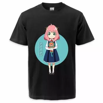 Лето 2023 года, SPY X Family, аниме, кавайные футболки для мужчин и женщин, топы, футболки для девочек, футболка Anya Forger, модная одежда с круглым вырезом, уличная одежда S чёрный