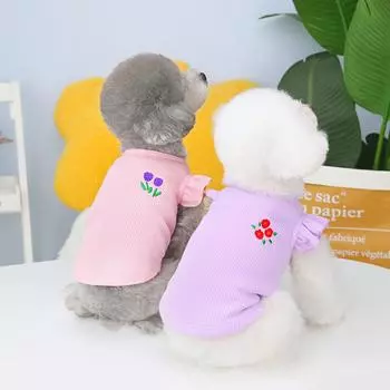 Лето 2023, Ins, одежда для домашних животных, новая одежда для домашних животных, одежда для щенков, вафельная майка с летающими рукавами S розовый
