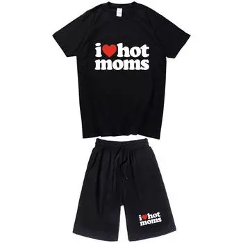 Лето 2023, комплект шорт с короткими рукавами, модный комплект мужских и женских футболок с буквенным принтом I LOVE HOT MOMS M