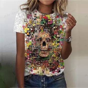 Лето 2023, новинка 3D, хит продаж, женский топ с круглым вырезом, футболка с короткими рукавами, повседневная забавная универсальная одежда в стиле Харадзюку Y2K XS