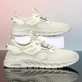 Лето 2023, новые дышащие и устойчивые к запаху сетчатые повседневные модные кроссовки с тонким вырезом и мягкой подошвой для бега 39 бежевый