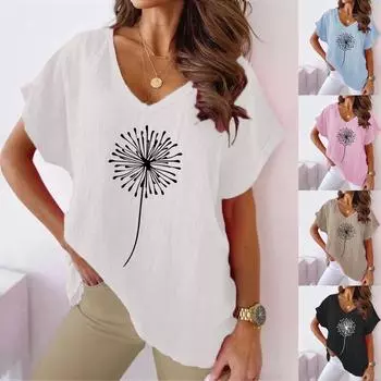 Лето 2023, женская футболка больших размеров с v-образным вырезом и v-образным вырезом из хлопка и конопли, повседневная футболка с короткими рукавами и летучей мышью S белый