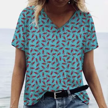 Лето 2023, женская футболка с v-образным вырезом и цветочным принтом, топы в стиле Харадзюку, 5xl, модная футболка с v-образным вырезом, повседневный пуловер, женские свободные рубашки S