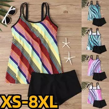 Лето 2023, женские винтажные купальники с принтом, свободные танкини с высокой талией, трендовое Монокини, комплект из двух предметов, купальный костюм, сексуальный купальник S разноцветный