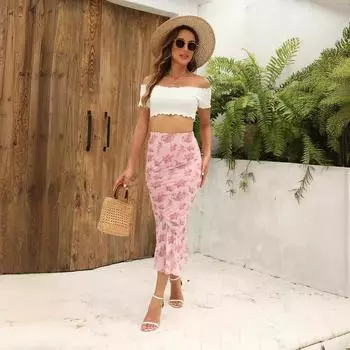 Лето 2024 г. Двухслойная юбка-рыбий хвост с сетчатым принтом Small