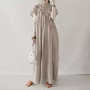 Лето 2024 г. Элегантное свободное длинное платье в японском стиле из хлопка и льна One Size бежевый