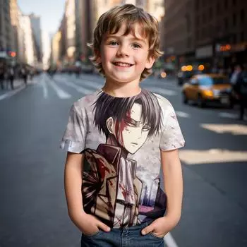 Лето 2024 г., легкая и дышащая футболка с принтом «Атака Титанов», детская крутая футболка для мальчиков и девочек, топы для детей 4–14 лет 100CM