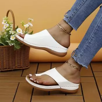 Лето 2024 г., однотонные повседневные удобные тапочки с большим носком и на скошенном каблуке, легкая женская обувь в римском стиле в стиле ретро 35 чёрный