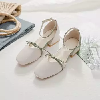 Лето 2024 г. Закрытая обувь со стразами Женская обувь Офисные рабочие сандалии для женщин на среднем каблуке Diamond Square Азиатский размер 34