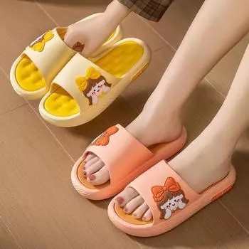 Лето 2024 г. Женские нескользящие тапочки на толстой подошве для использования в помещении и на улице - Милые тапочки для купания 36-37