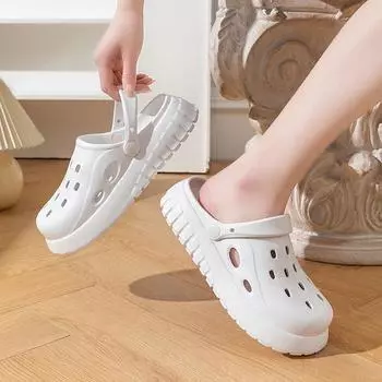 Лето 2024 г. Женские сандалии Мягкие сабо из ЭВА Повседневные шлепанцы Модные босоножки на танкетке с отверстиями для пар Пляжные тапочки EUR 36-37 белый