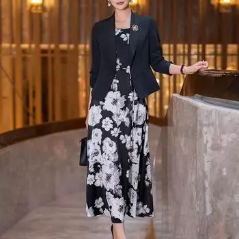 Лето 2024 г. Женское платье-двойка с рукавом три четверти и принтом на подтяжках Large
