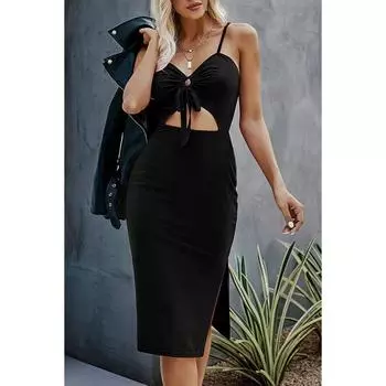 Лето 2024 г., женское сексуальное ажурное платье на шнуровке без бретелек с тонким ремешком на шее S чёрный