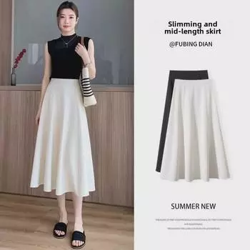 Лето 2024 года. Белая юбка А-силуэта с высокой талией — утягивающая, драпированная, прикрывающая живот юбка-зонтик для женщин XL чёрный