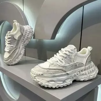 Лето 2024 года, белые туфли на толстой подошве для подростков и студентов, повседневные и удобные, дышащие, с мягкой подошвой, увеличивающие рост, для папы 39