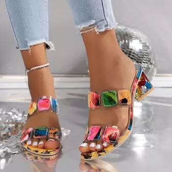 Лето 2024 года, хит продаж, высококачественная женская обувь, модные женские пляжные тапочки с открытым носком и квадратным каблуком в римском стиле 35