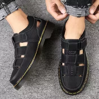 Лето 2024 года, мужская обувь из кожи с ручным управлением, повседневные сандалии на липучке с сумкой на голову, мужская обувь большого размера 38