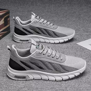 Лето 2024 года. Мужские кроссовки с дышащей сеткой Fly Weave. Повседневная спортивная модная обувь. Низкие кроссовки. Обувь на шнуровке. 39 белый