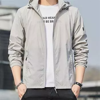 Лето 2024 года, мужские пальто с защитой от солнца, Мужская сверхлегкая спортивная одежда, верхняя одежда с капюшоном, мужская ветровка, повседневные однотонные куртки L серый