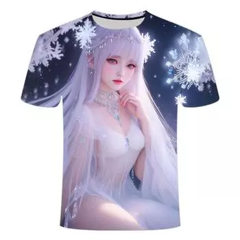 Лето 2024 года, новая 3D-печатная футболка с коротким рукавом, персонализированная аниме-креативная трендовая серия, мужская и женская модная футболка с круглым вырезом XS