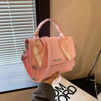 Лето 2024 года, новая корейская версия модной женской сумки через плечо, повседневный шелковый шарф, сумка через плечо, двухслойная маленькая сумка, модная маленькая квадратная сумка белый