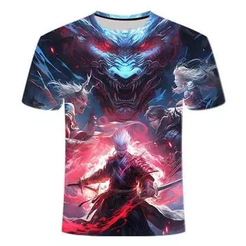 Лето 2024 года, новые 3D-печатные футболки с короткими рукавами, популярные фирменные футболки с короткими рукавами для мужчин и женщин с изображением красивого Бога меча XS