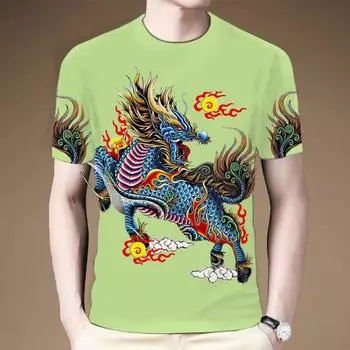 Лето 2024 года, новые 3D-печатные футболки с коротким рукавом, взрывные, удобные и дорогие, серия Kirin для мужчин и женщин XS