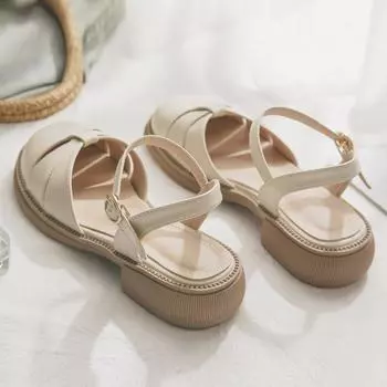 Лето 2024 года, новые белые женские римские сандалии на плоской подошве с нескользящей резиновой подошвой, модные женские повседневные сандалии, женские сандалии 35 чёрный