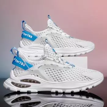 Лето 2024 года, новые большие сетчатые полые кроссовки для пап, сетчатые дышащие спортивные туфли, мужские легкие и удобные кроссовки для бега 39 белый