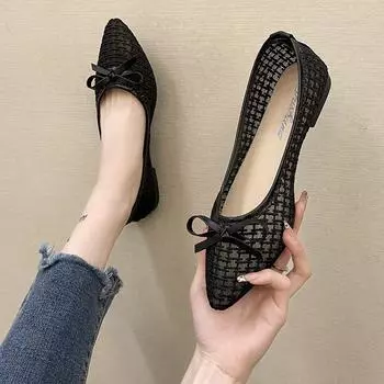 Лето 2024 года, новые дышащие плоские женские туфли из полой сетки 35 жёлтый