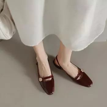 Лето 2024 года, новые французские туфли Мэри Джейн на низком каблуке, женские сандалии с круглым носком и плоским дном, с неглубоким ртом и мешковиной 35 бордовый