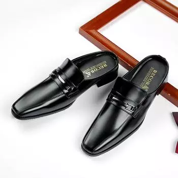 Лето 2024 года, новые кожаные туфли, мужские дышащие полукожаные тапочки, деловые, формальные, бахилы, обувь Foot One Pedal Lazy Shoes для офиса 38 чёрный