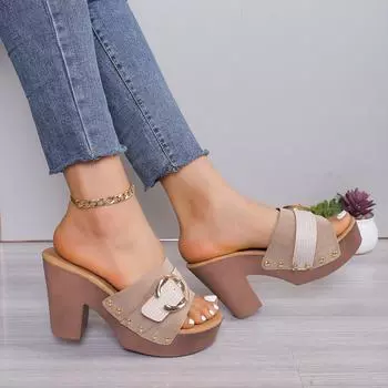 Лето 2024 года, новые крутые женские босоножки на высоком каблуке, полупальмовые босоножки, римская мода, туфли на толстом каблуке, тонкие 36 чёрный